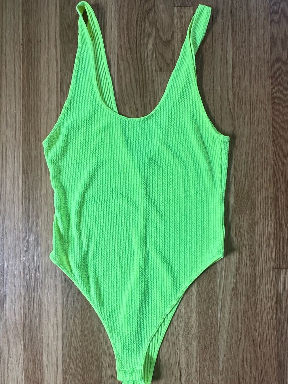 Neon Yellow Green Textured One-Piece Bodysuit
